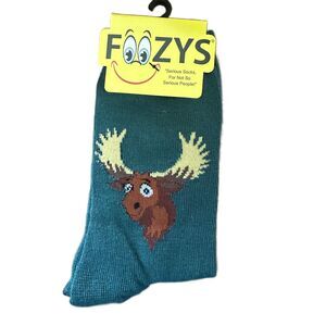 New Foozys Green Cute Moose Crew Socks Womens Socks One Size